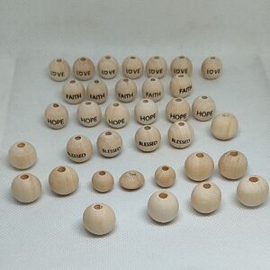 Wooden Beads with Inspirational Words & Blanks - 35 Pieces